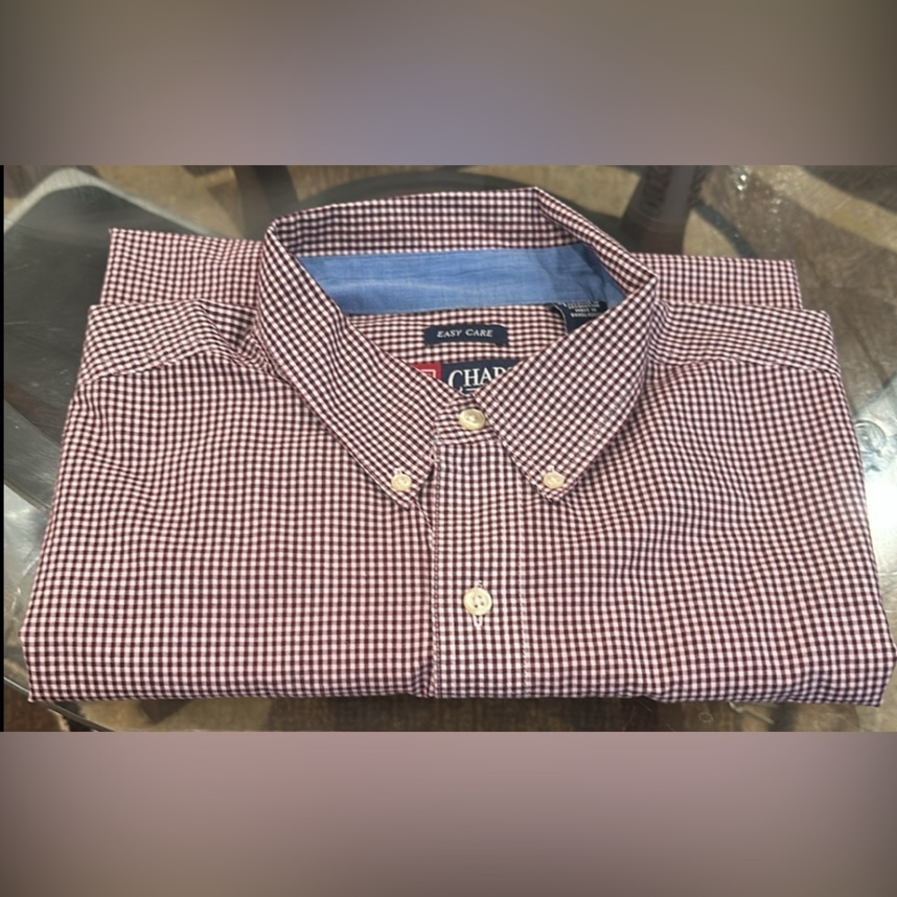 Chaps Maroon and White Plaid Shirt